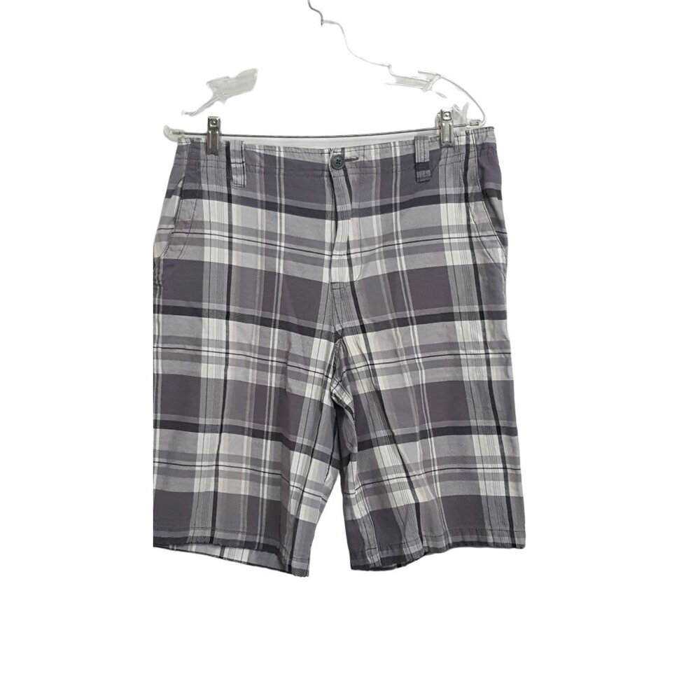 Aeropostale Mens Flat Front Shorts Gray Plaid Long Leg Size 31 x 11 - Picture 1 of 6